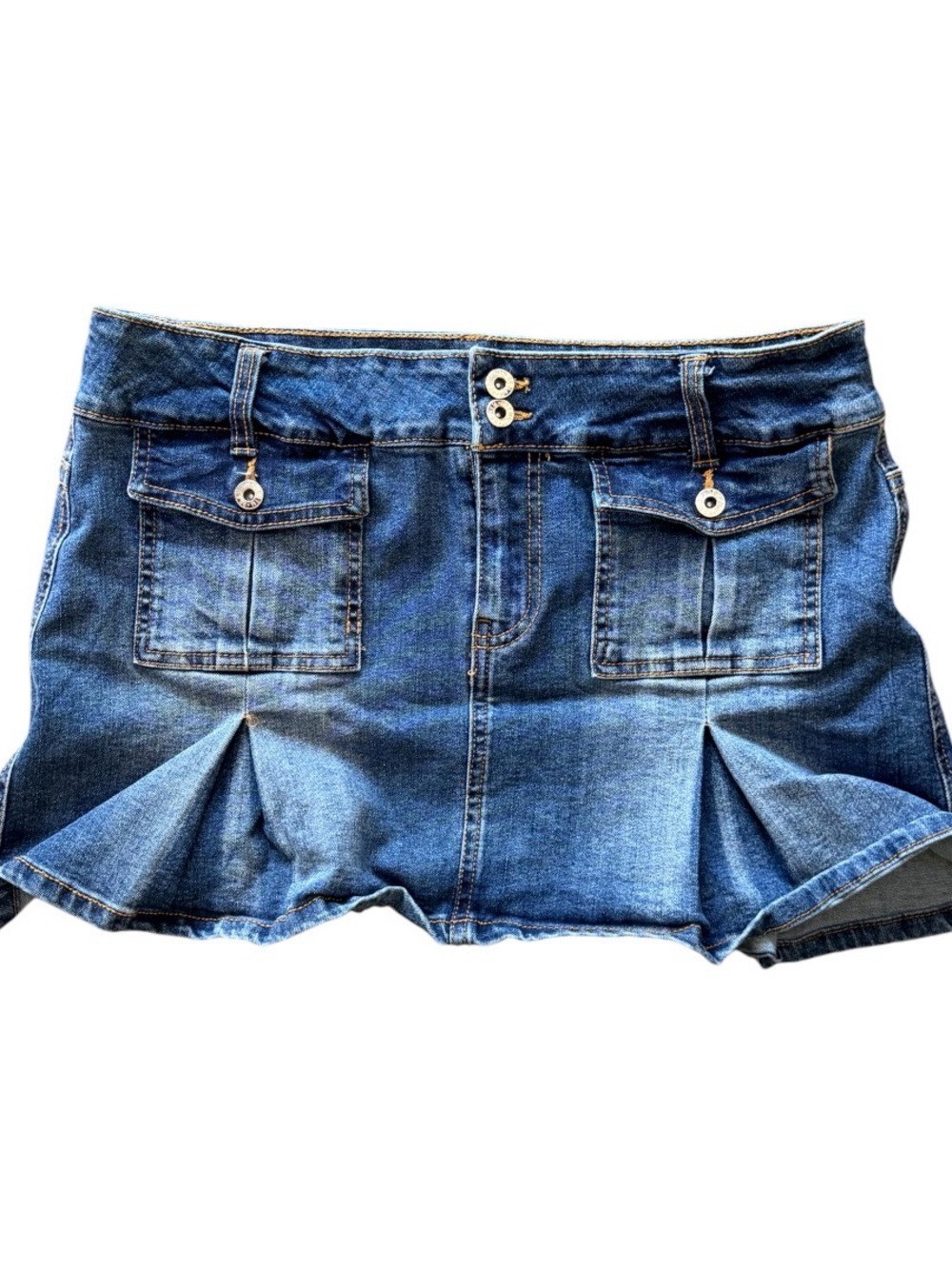 Denim y2k Ruffle-Hem Skirt with pockets